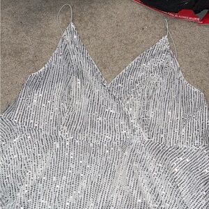 Silver Sequin Spaghetti Strap Dress